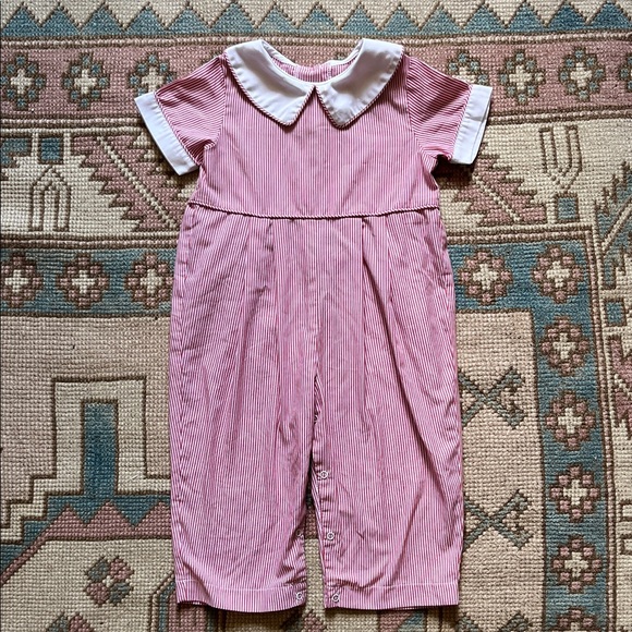 Banana Split Other - Banana Split Red and White Striped Romper with Peter Pan Collar - size 24 mos